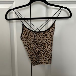 cross back cheetah cropped tank